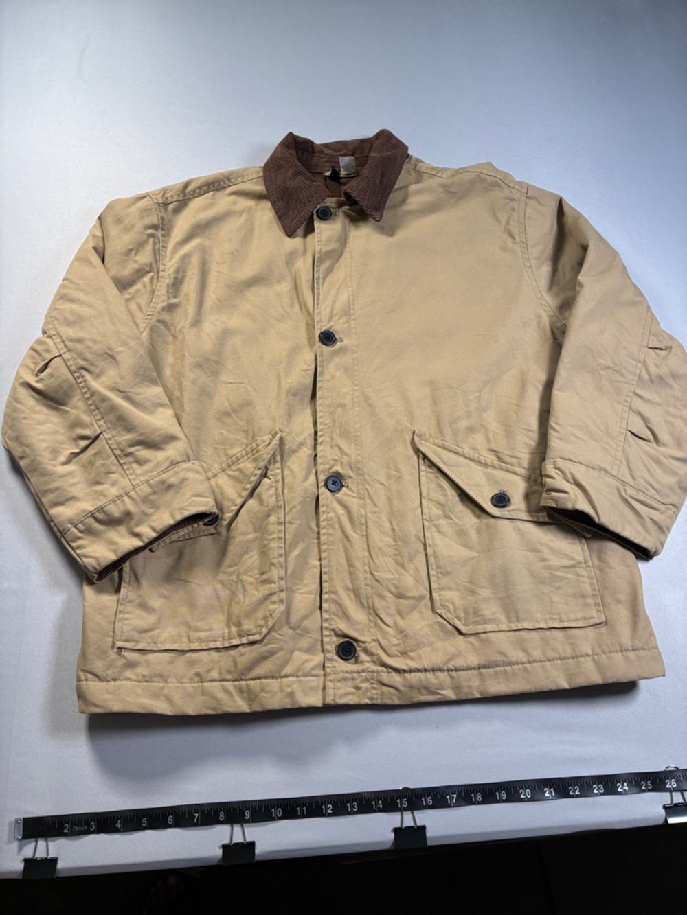 H&M Women’s Beige Workwear Jacket with Brown Corduroy Collar Size Medium